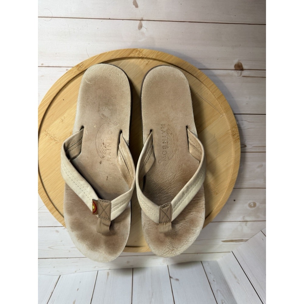 Rainbow Sandals Premier Leather Flip Flops 10"x3.5" Beige Tan Single Layer
